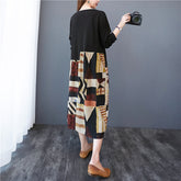 Women Print Stitching Long Sleeve Dress
